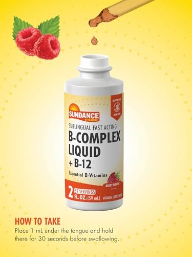 Sundance Sublingual Vitamin-B-Komplex mit B12, 2 Fl Oz - Beeren-Geschmack, Vegetarisch, Nicht-GVO, Glutenfrei