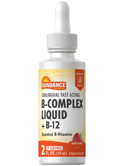 Sundance Sublingual Vitamin-B-Komplex mit B12, 2 Fl Oz - Beeren-Geschmack, Vegetarisch, Nicht-GVO, Glutenfrei