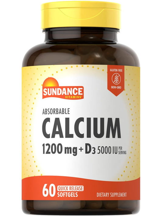 Sundance Calcium 1200 mg mit Vitamin D3 5000 IE | 60 absorbierbare Softgels | Nahrungsergänzungsmittel, Non-GMO & Glutenfrei