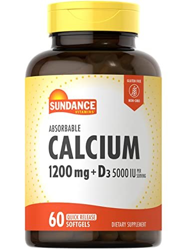 Sundance Calcium 1200 mg mit Vitamin D3 5000 IE | 60 absorbierbare Softgels | Nahrungsergänzungsmittel, Non-GMO & Glutenfrei