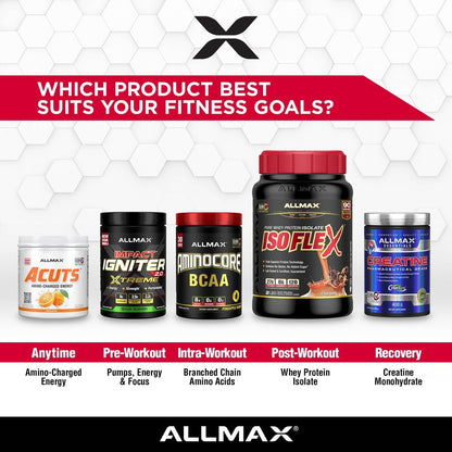 ALLMAX ACUTS Aminosäuren-Energiepulver, Blaue Himbeere, 30 Portionen, Koffein, Grüner Kaffee-Extrakt, 2000 mg Taurin, L-Carnitin, Zuckerfrei, Gluten- & Farbstofffrei