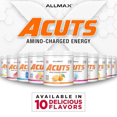 ALLMAX ACUTS Amino Energy Pulver – Goji Beere, 30 Portionen, Koffein, Grüner Kaffee-Extrakt, 2000 mg Taurin, L-Carnitin, Zuckerfrei, Gluten- & Farbstofffrei, Aminosäure-Getränk