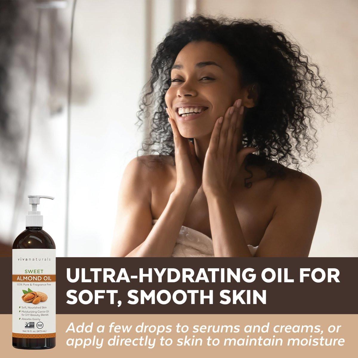 Viva Naturals Süßmandelöl, 473 ml – Haut- und Haarpflege, Massageöl, Trägeröl für ätherische Öle, nicht fettend & rein