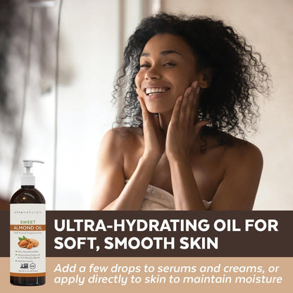Viva Naturals Süßmandelöl, 473 ml – Haut- und Haarpflege, Massageöl, Trägeröl für ätherische Öle, nicht fettend & rein