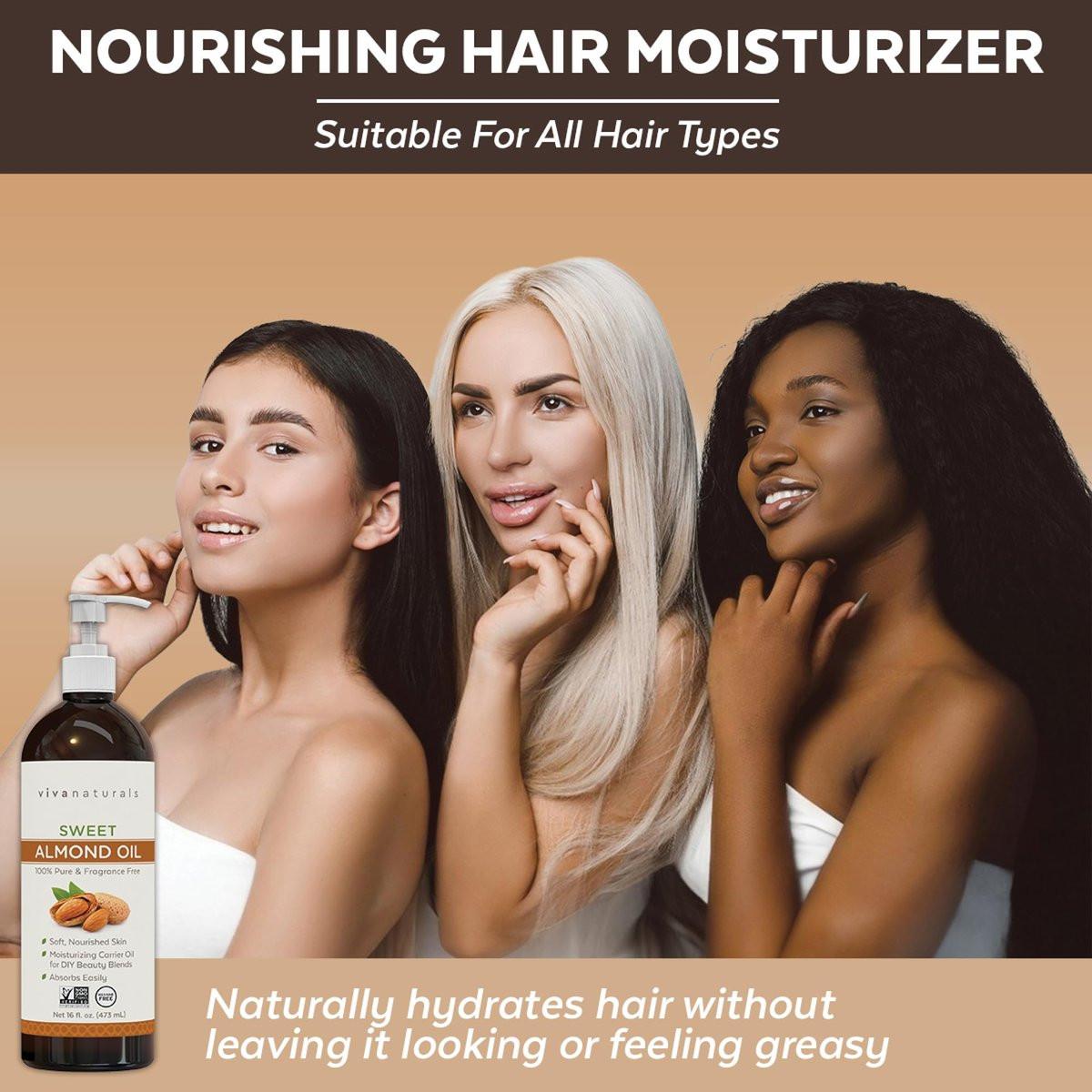 Viva Naturals Süßmandelöl, 473 ml – Haut- und Haarpflege, Massageöl, Trägeröl für ätherische Öle, nicht fettend & rein