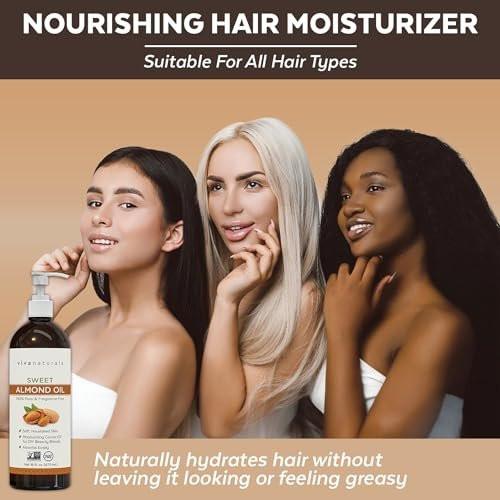 Viva Naturals Süßmandelöl, 473 ml – Haut- und Haarpflege, Massageöl, Trägeröl für ätherische Öle, nicht fettend & rein