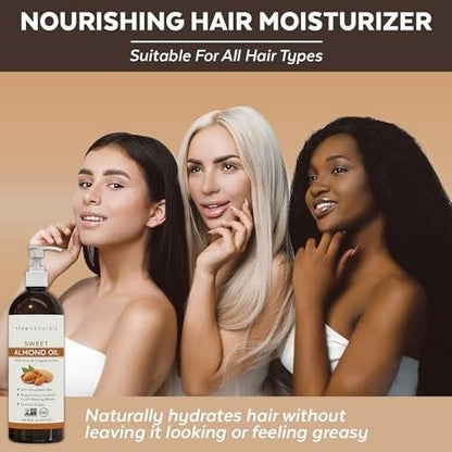 Viva Naturals Süßmandelöl, 473 ml – Haut- und Haarpflege, Massageöl, Trägeröl für ätherische Öle, nicht fettend & rein