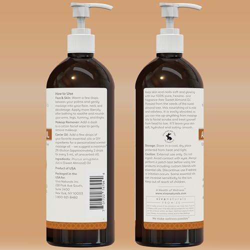 Viva Naturals Süßmandelöl, 473 ml – Haut- und Haarpflege, Massageöl, Trägeröl für ätherische Öle, nicht fettend & rein