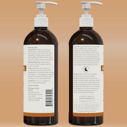 Viva Naturals Süßmandelöl, 473 ml – Haut- und Haarpflege, Massageöl, Trägeröl für ätherische Öle, nicht fettend & rein