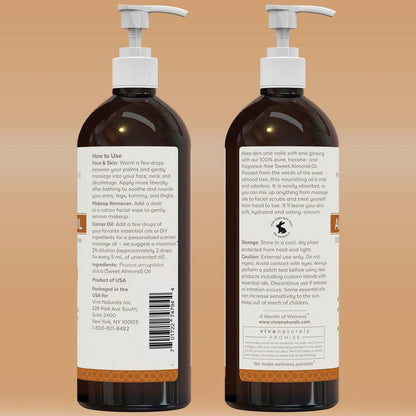 Viva Naturals Süßmandelöl, 473 ml – Haut- und Haarpflege, Massageöl, Trägeröl für ätherische Öle, nicht fettend & rein