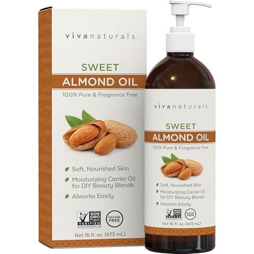 Viva Naturals Süßmandelöl, 473 ml – Haut- und Haarpflege, Massageöl, Trägeröl für ätherische Öle, nicht fettend & rein