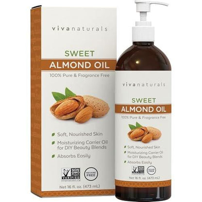 Viva Naturals Süßmandelöl, 473 ml – Haut- und Haarpflege, Massageöl, Trägeröl für ätherische Öle, nicht fettend & rein
