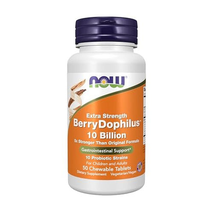 NOW Foods BerryDophilus™ – 10 probiotische Stämme, extra stark, für Erwachsene und Kinder, 50 Kautabletten