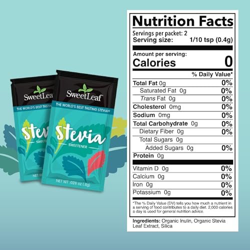 SweetLeaf Organic Stevia Pulver-Päckchen – Null Kalorien Süßstoff mit Stevia-Blatt-Extrakt, ohne künstliche Süßstoffe, zuckerfrei, keto-freundlich, nicht-GVO, glutenfrei – 70 Päckchen (Packung mit 1)