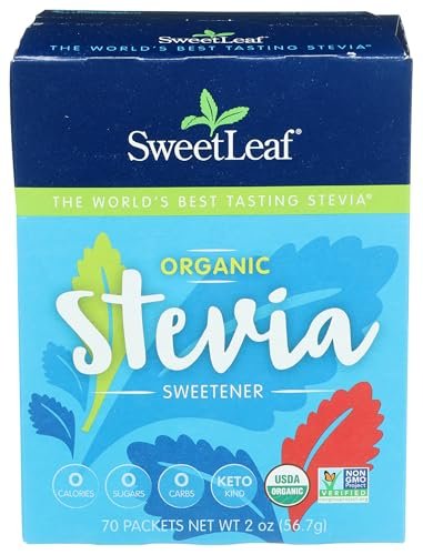 SweetLeaf Organic Stevia Pulver-Päckchen – Null Kalorien Süßstoff mit Stevia-Blatt-Extrakt, ohne künstliche Süßstoffe, zuckerfrei, keto-freundlich, nicht-GVO, glutenfrei – 70 Päckchen (Packung mit 1)