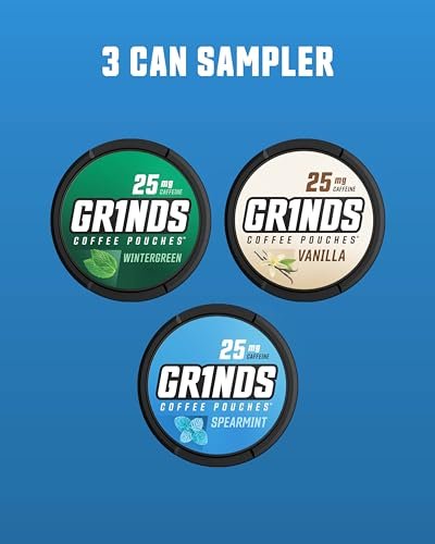 Grinds Coffee Pouches | 3-Dosen Probierpaket | Wintergreen, Spearmint, Vanille | 1 Beutel entspricht 1/4 Tasse Kaffee (3er Probierpaket)