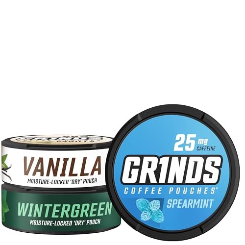 Grinds Coffee Pouches | 3-Dosen Probierpaket | Wintergreen, Spearmint, Vanille | 1 Beutel entspricht 1/4 Tasse Kaffee (3er Probierpaket)