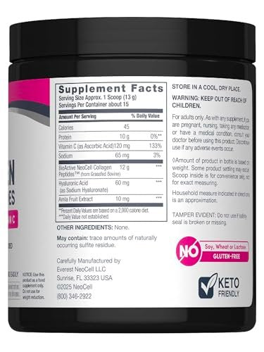 NeoCell Kollagenpeptide Pulver | 6,9 oz | Ungesüßtes Nahrungsergänzungsmittel mit Vitamin C und Hyaluronsäure | Fortschrittliche Formel | Für Haare, Haut & Nägel | Für Frauen und Männer