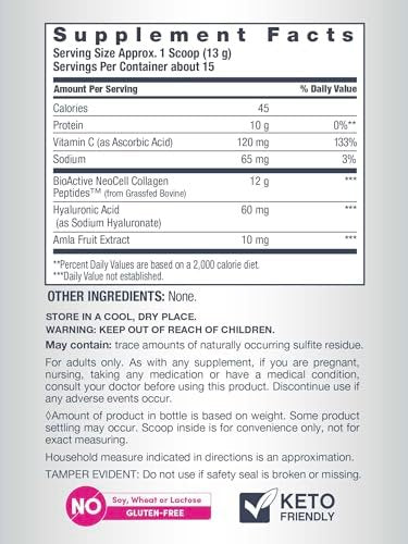 NeoCell Kollagenpeptide Pulver | 6,9 oz | Ungesüßtes Nahrungsergänzungsmittel mit Vitamin C und Hyaluronsäure | Fortschrittliche Formel | Für Haare, Haut & Nägel | Für Frauen und Männer