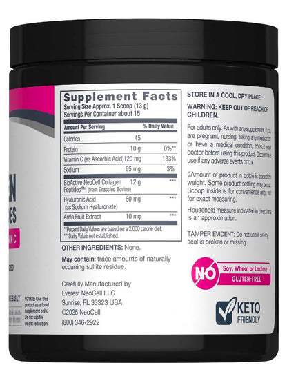 NeoCell Kollagenpeptide Pulver | 6,9 oz | Ungesüßtes Nahrungsergänzungsmittel mit Vitamin C und Hyaluronsäure | Fortschrittliche Formel | Für Haare, Haut & Nägel | Für Frauen und Männer