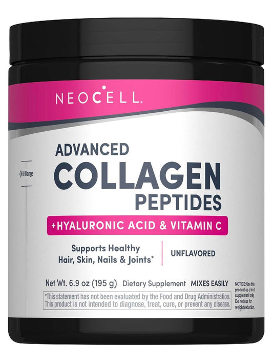 NeoCell Kollagenpeptide Pulver | 6,9 oz | Ungesüßtes Nahrungsergänzungsmittel mit Vitamin C und Hyaluronsäure | Fortschrittliche Formel | Für Haare, Haut & Nägel | Für Frauen und Männer