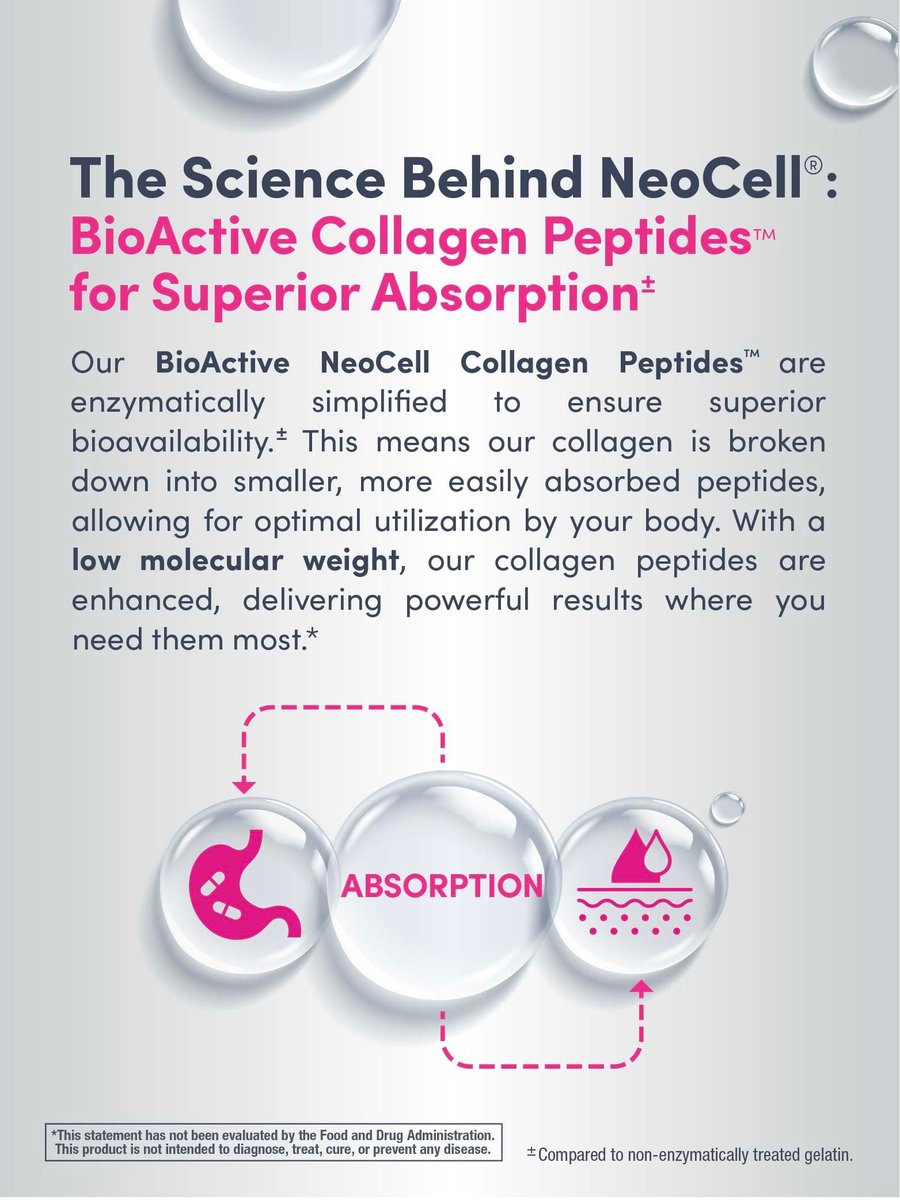 NeoCell Kollagenpeptide Pulver | 6,9 oz | Ungesüßtes Nahrungsergänzungsmittel mit Vitamin C und Hyaluronsäure | Fortschrittliche Formel | Für Haare, Haut & Nägel | Für Frauen und Männer