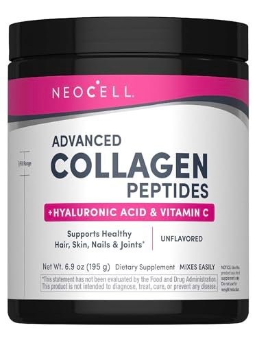 NeoCell Kollagenpeptide Pulver | 6,9 oz | Ungesüßtes Nahrungsergänzungsmittel mit Vitamin C und Hyaluronsäure | Fortschrittliche Formel | Für Haare, Haut & Nägel | Für Frauen und Männer