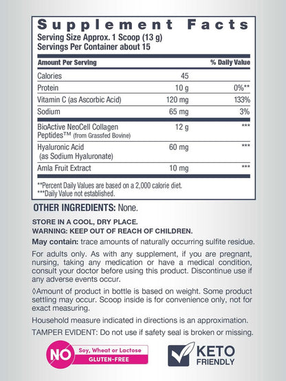 NeoCell Kollagenpeptide Pulver | 6,9 oz | Ungesüßtes Nahrungsergänzungsmittel mit Vitamin C und Hyaluronsäure | Fortschrittliche Formel | Für Haare, Haut & Nägel | Für Frauen und Männer