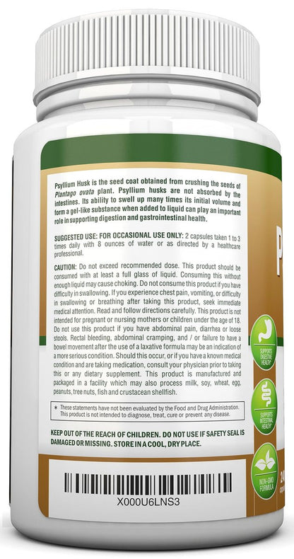 NutriONN PSYLLIUM Husk Kapseln - 1450 mg pro Portion - 240 Kapseln - Doppelte Stärke - Hochwertiges Psyllium-Faser-Ergänzungsmittel - Ideal für Verdauung und Regelmäßigkeit - 100 % natürliche lösliche Ballaststoffe