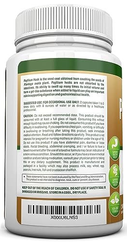 NutriONN PSYLLIUM Husk Kapseln - 1450 mg pro Portion - 240 Kapseln - Doppelte Stärke - Hochwertiges Psyllium-Faser-Ergänzungsmittel - Ideal für Verdauung und Regelmäßigkeit - 100 % natürliche lösliche Ballaststoffe