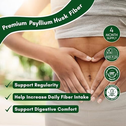 NutriONN PSYLLIUM Husk Kapseln - 1450 mg pro Portion - 240 Kapseln - Doppelte Stärke - Hochwertiges Psyllium-Faser-Ergänzungsmittel - Ideal für Verdauung und Regelmäßigkeit - 100 % natürliche lösliche Ballaststoffe