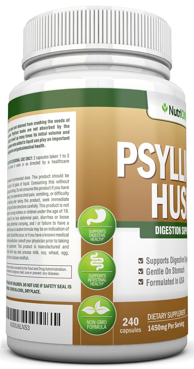 NutriONN PSYLLIUM Husk Kapseln - 1450 mg pro Portion - 240 Kapseln - Doppelte Stärke - Hochwertiges Psyllium-Faser-Ergänzungsmittel - Ideal für Verdauung und Regelmäßigkeit - 100 % natürliche lösliche Ballaststoffe