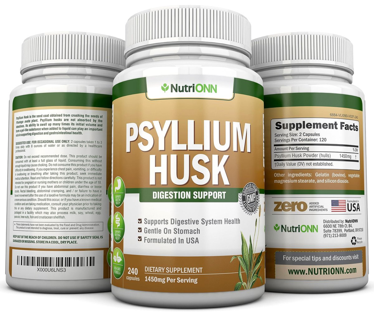 NutriONN PSYLLIUM Husk Kapseln - 1450 mg pro Portion - 240 Kapseln - Doppelte Stärke - Hochwertiges Psyllium-Faser-Ergänzungsmittel - Ideal für Verdauung und Regelmäßigkeit - 100 % natürliche lösliche Ballaststoffe