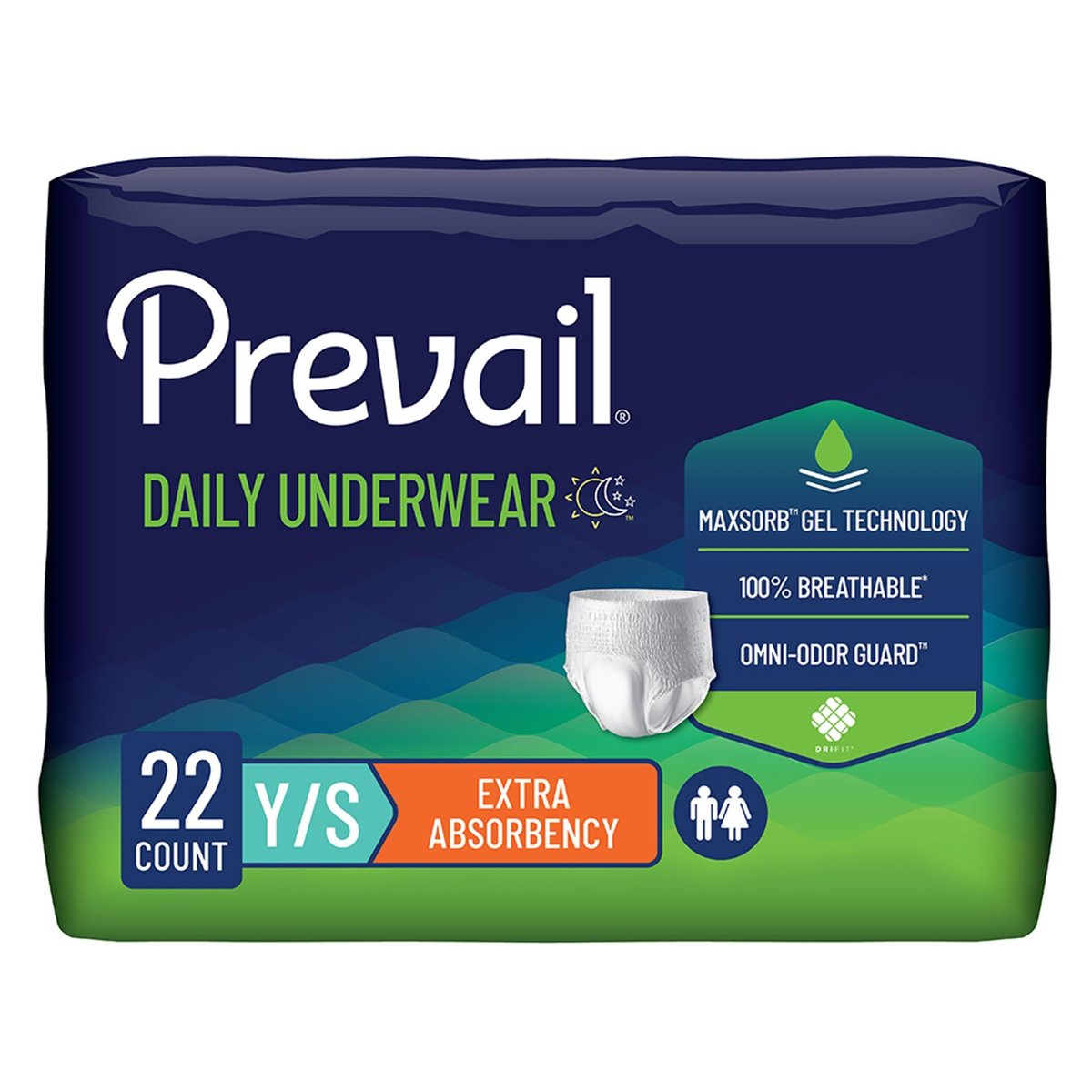 Prevail Inkontinenz Slip für Männer & Frauen, maximale Saugfähigkeit, Jugend/Klein, 22 Stück