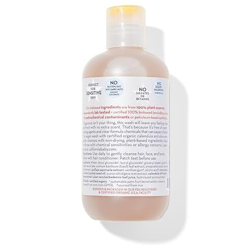 California Baby Shampoo + Body Wash | Super Sensitive Unscented | Sanfte Kinderpflege für Kids + Teens | 100% pflanzlich | Hypoallergen | 8,5 oz