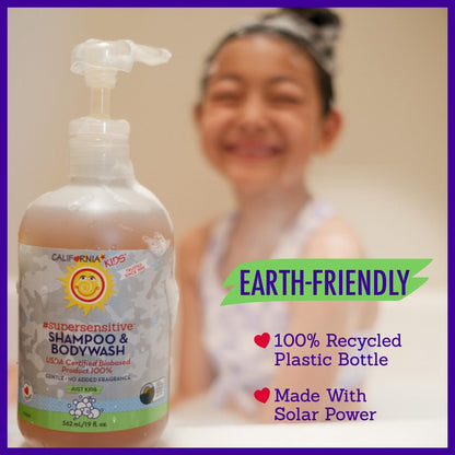 California Baby Shampoo + Body Wash | Super Sensitive Unscented | Sanfte Kinderpflege für Kids + Teens | 100% pflanzlich | Hypoallergen | 8,5 oz