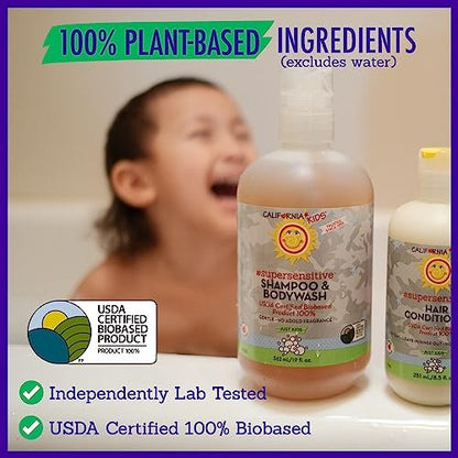 California Baby Shampoo + Body Wash | Super Sensitive Unscented | Sanfte Kinderpflege für Kids + Teens | 100% pflanzlich | Hypoallergen | 8,5 oz