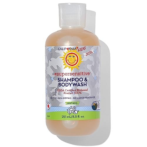 California Baby Shampoo + Body Wash | Super Sensitive Unscented | Sanfte Kinderpflege für Kids + Teens | 100% pflanzlich | Hypoallergen | 8,5 oz