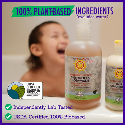 California Baby Shampoo + Body Wash | Super Sensitive Unscented | Sanfte Kinderpflege für Kids + Teens | 100% pflanzlich | Hypoallergen | 8,5 oz