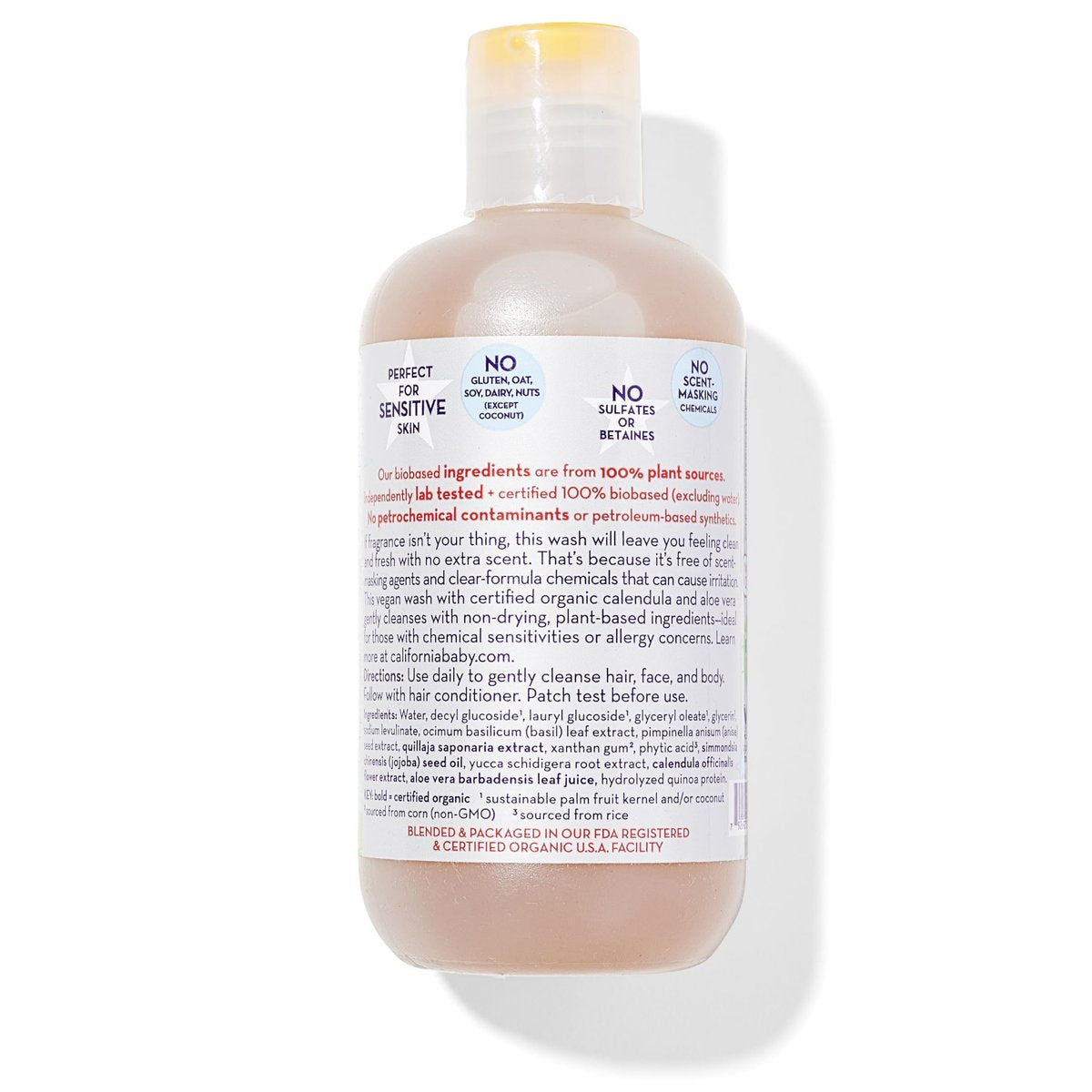 California Baby Shampoo + Body Wash | Super Sensitive Unscented | Sanfte Kinderpflege für Kids + Teens | 100% pflanzlich | Hypoallergen | 8,5 oz