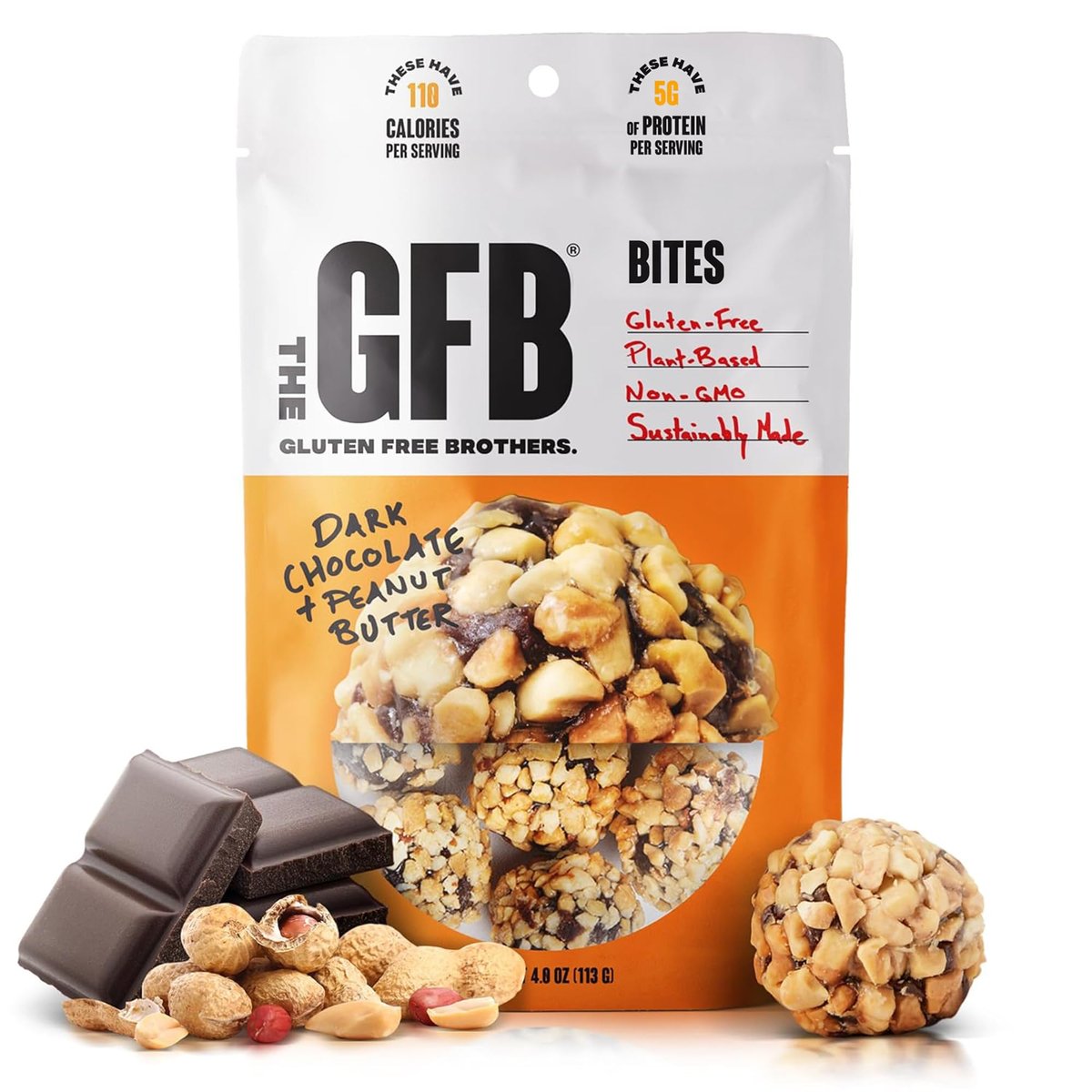 The GFB Dunkle Schokolade Erdnussbutter Protein Bites – Glutenfreie Proteinbällchen, vegan, Non-GMO, sojafrei, Snackgröße, 113 g (1 Packung)