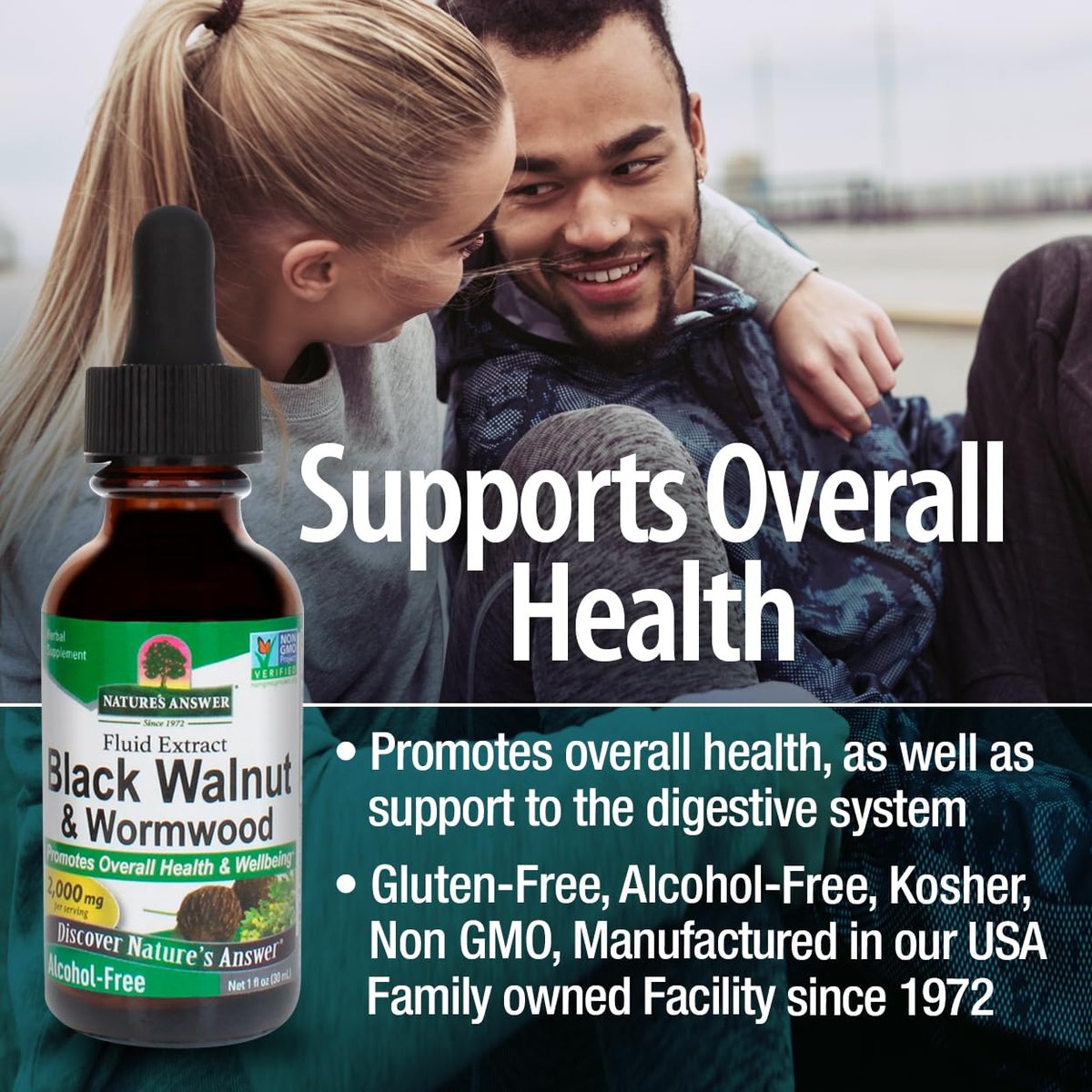 Nature's Answer Schwarze Walnuss & Wermut Komplex | Fördert allgemeines Wohlbefinden und eine gesunde Darmfunktion | Hochkonzentriert 2.000 mg | Vegan, Nicht-GVO, Glutenfrei & Alkoholfrei 30 ml
