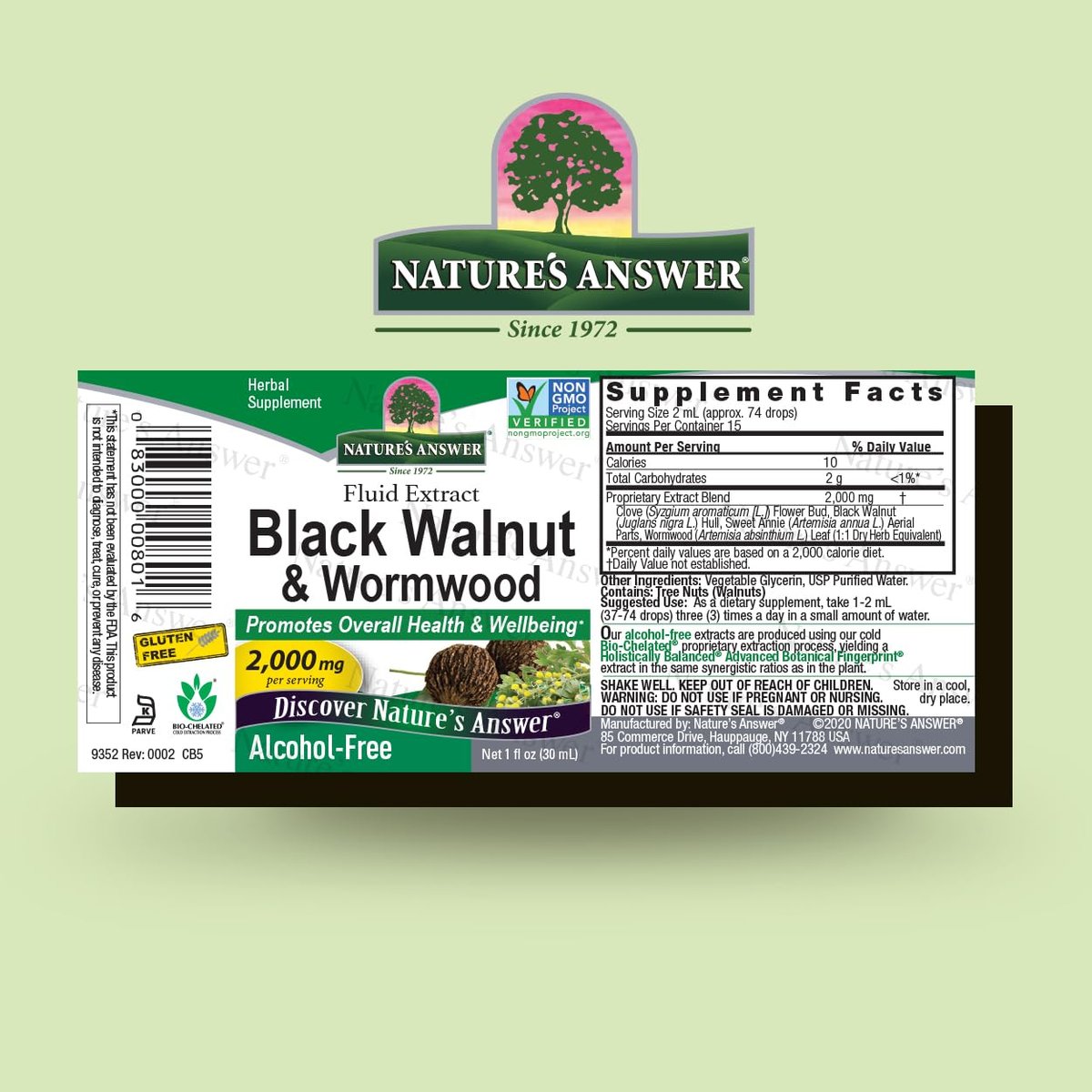 Nature's Answer Schwarze Walnuss & Wermut Komplex | Fördert allgemeines Wohlbefinden und eine gesunde Darmfunktion | Hochkonzentriert 2.000 mg | Vegan, Nicht-GVO, Glutenfrei & Alkoholfrei 30 ml