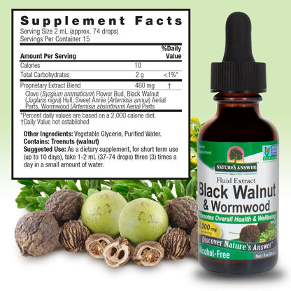 Nature's Answer Schwarze Walnuss & Wermut Komplex | Fördert allgemeines Wohlbefinden und eine gesunde Darmfunktion | Hochkonzentriert 2.000 mg | Vegan, Nicht-GVO, Glutenfrei & Alkoholfrei 30 ml