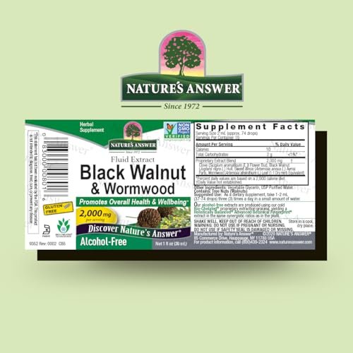 Nature's Answer Schwarze Walnuss & Wermut Komplex | Fördert allgemeines Wohlbefinden und eine gesunde Darmfunktion | Hochkonzentriert 2.000 mg | Vegan, Nicht-GVO, Glutenfrei & Alkoholfrei 30 ml