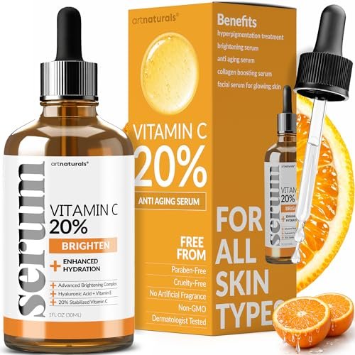 Artnaturals Anti-Aging Vitamin C Serum – 20% Vitamin C, Hyaluronsäure & Vitamin E – 30 ml – Anti-Falten, dunkle Augenringe, Altersflecken & Sonnenschäden