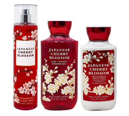 Bath and Body Works Signature Collection – Japanese Cherry Blossom Duschgel, Duftspray & Body Lotion Trio (3 x 236 ml)