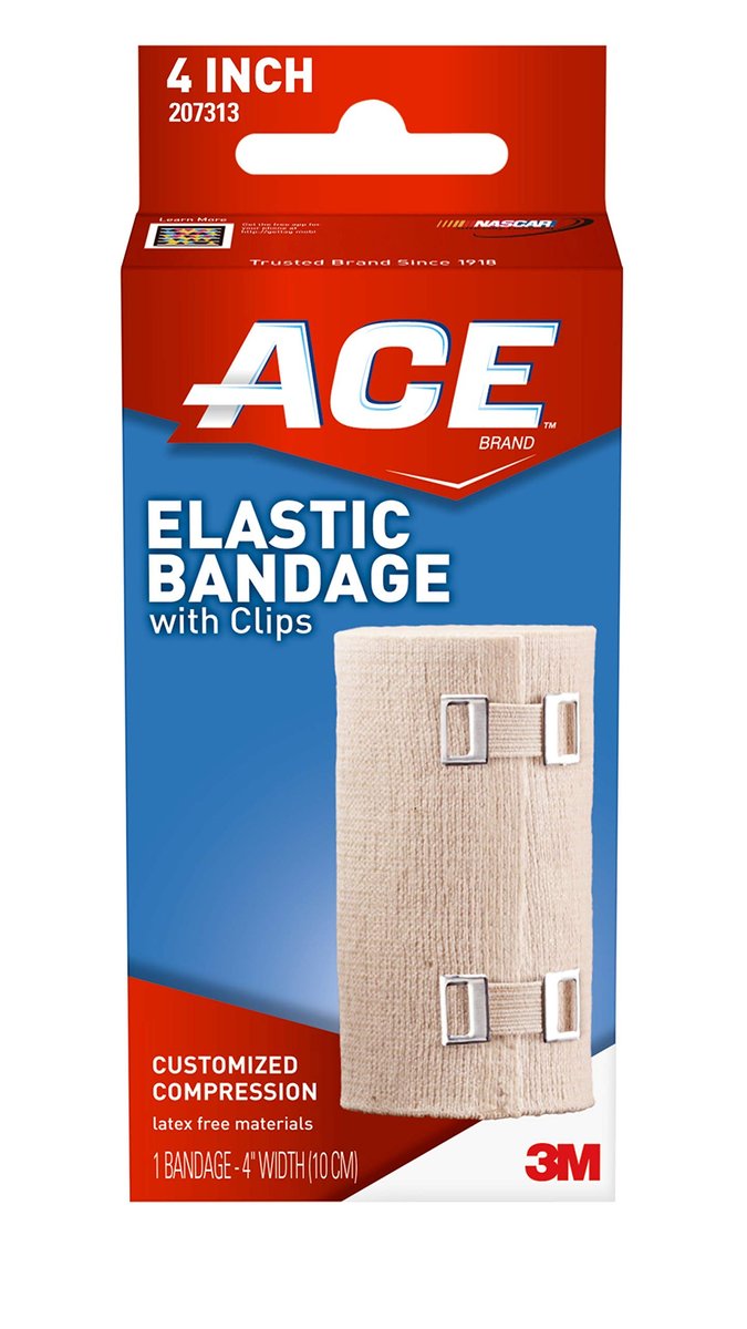 ACE 4 Zoll elastische Bandage mit Clips, beige, ideal für Bein, Schulter und mehr, 1 Stück