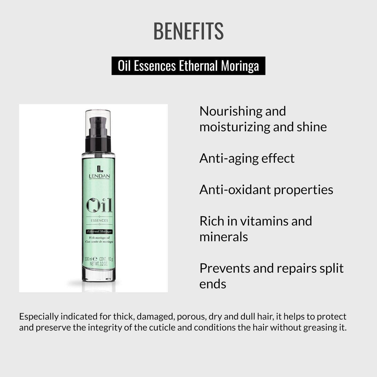 LENDAN Haaröl mit Moringa-Öl - Ölessenzen Ethernal Moringa - 100 ml - Haarserum - Haarverjünger - Hydratisiert, nährt und stärkt das Haar