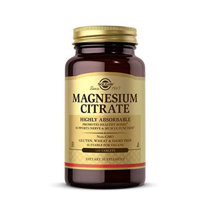 Solgar Magnesiumcitrat, 120 Tabletten – Fördert gesunde Knochen & unterstützt Nerven- und Muskelfunktion – Non GMO, Vegan, Glutenfrei, Laktosefrei, Koscher – 60 Portionen